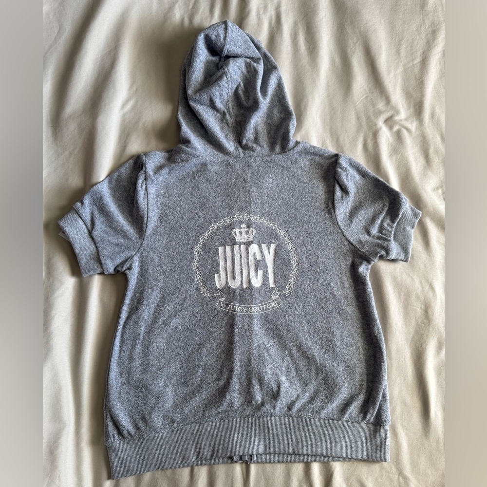 Juicy Couture Terry Gray Hooded Zip Up Top